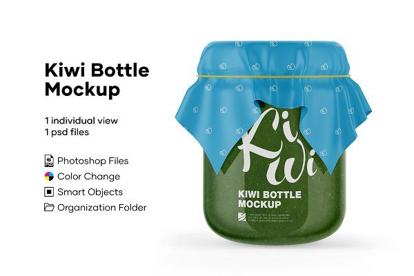 食品果酱包装瓶设计展示样机 Kiwi Bottle Mockup