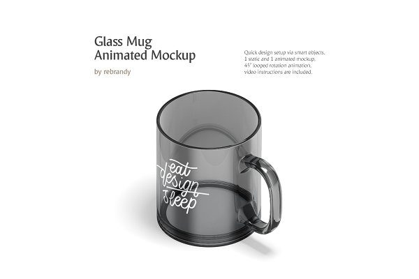 透明玻璃杯设计动态展示样机模板 New Glass Mug Animated Mockup