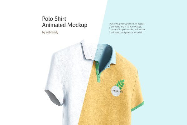 短袖T恤Polo衫设计动态展示样机模板 Polo Shirt Animated Mockup