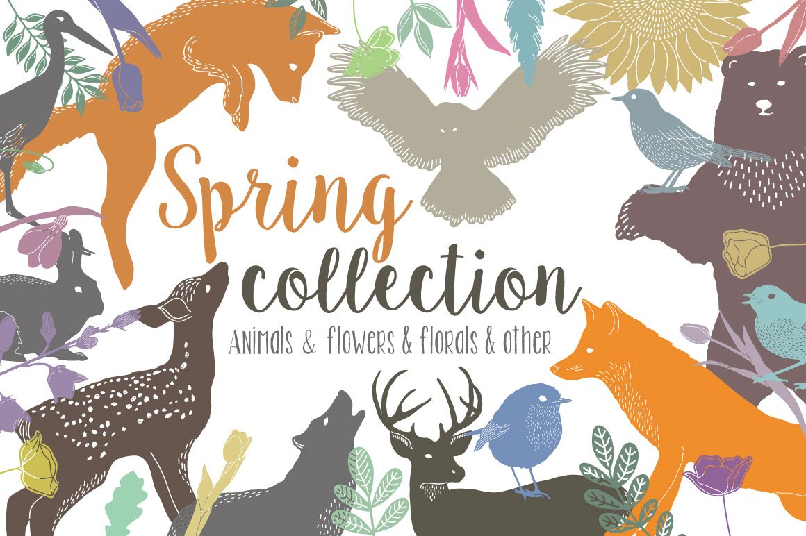 147款春天主题动物植物纹理矢量素材 Spring Collection插图