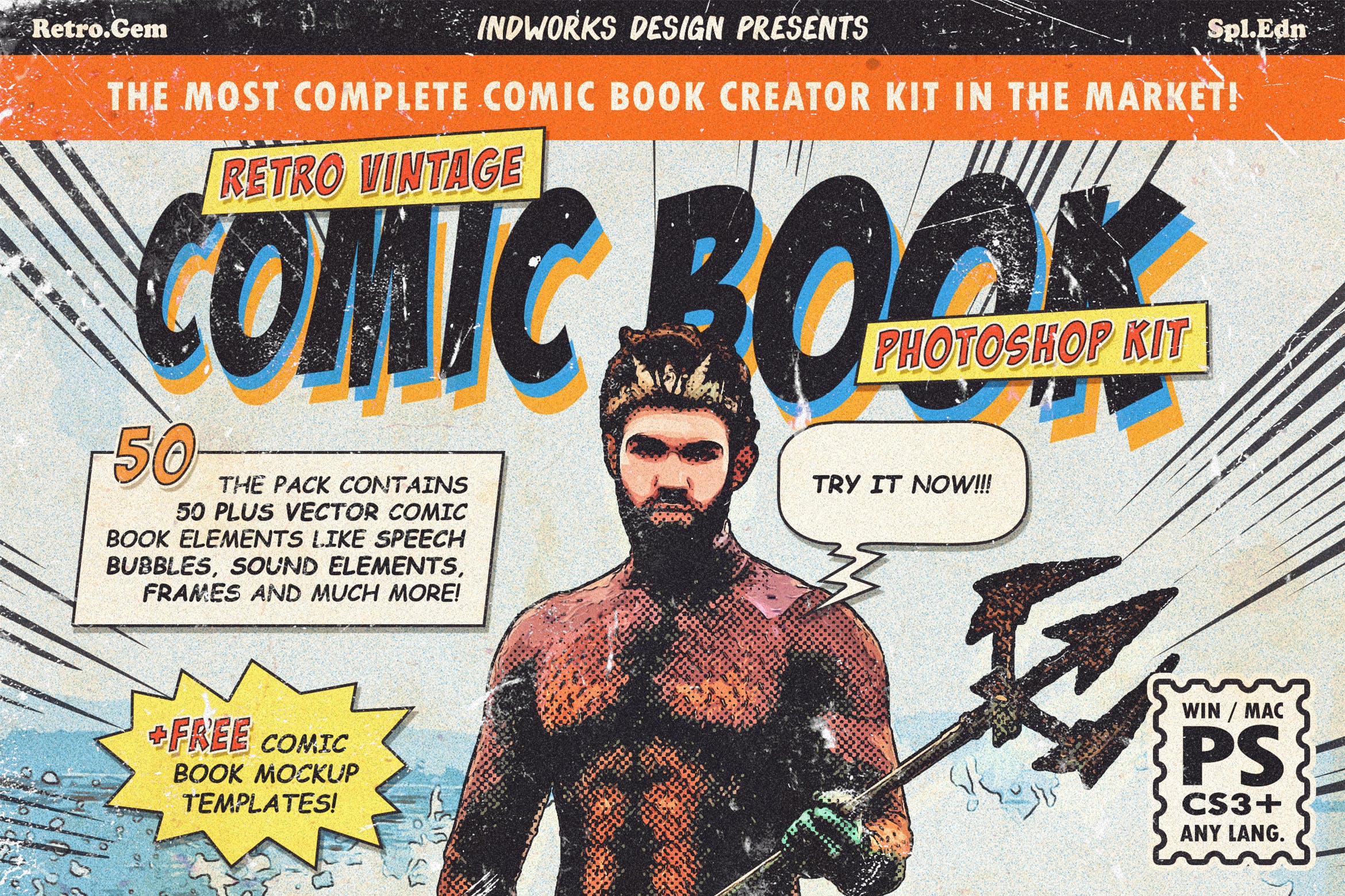 逼真复古手绘漫画效果照片后期处理特效ps动作retro Comic Book Photoshop Action Kit 早道大咖