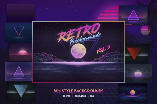 80年代复古霓虹灯激光效果背景素材 80S Retro Backgrounds Vol.3