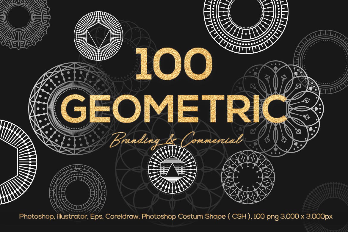 100款抽象几何线稿矢量背景图案素材100 Geometric Vector Shapes CSH 