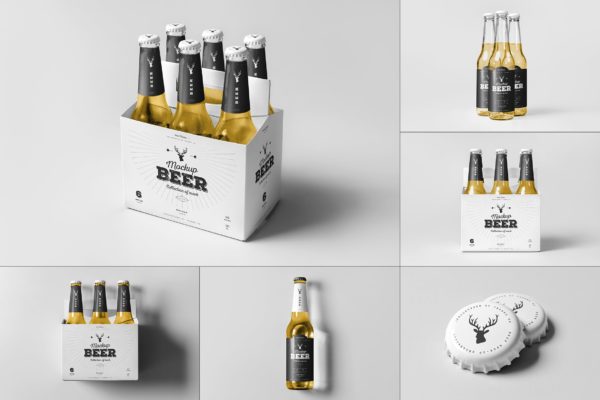 7款啤酒玻璃瓶标签设计展示样机模板 Beer Mockup 5