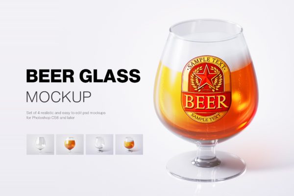 啤酒品牌VI设计玻璃杯智能贴图样机套装 Beer Glass Mockup Set 2