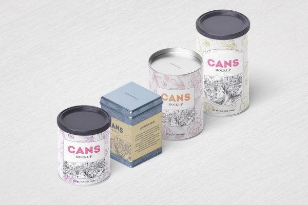 9款茶叶食品包装金属罐设计智能贴图样机模板 Can Mockup Packaging