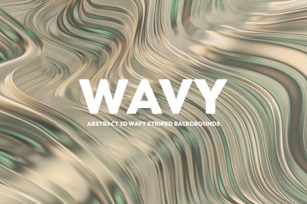 抽象3D波浪条纹金色&绿色背景素材 Abstract 3D Wavy Striped Backgrounds -Gold & Green