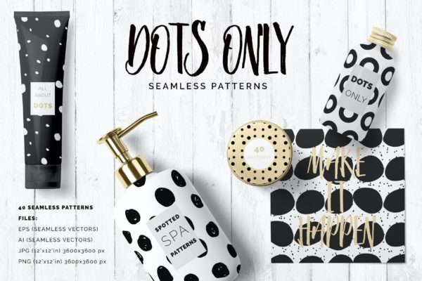 40款点状无缝隙矢量图案背景素材 Dots & Spots Seamless Patterns