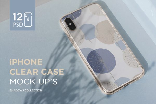 12款简约苹果手机壳设计展示样机模板 iPhone Clear Case Mockups