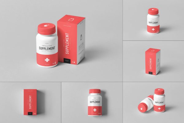 9款药物补充罐包装盒设计展示样机模板 Supplement Jar & Box Mockup 5