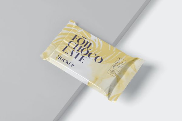 精美铝箔巧克力包装袋设计展示样机 Foil Chocolate Packaging Mockup – Slim Size