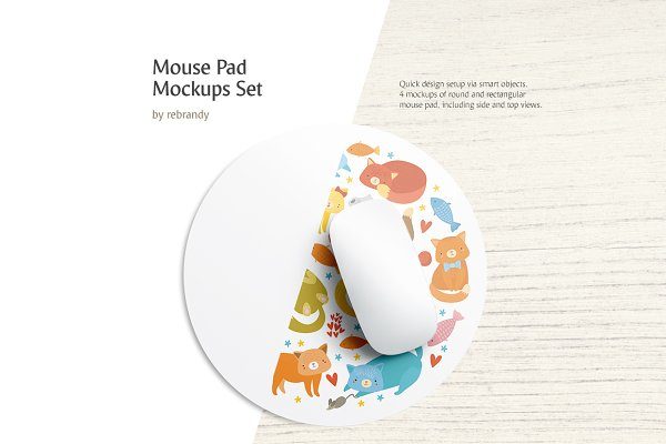 4款圆形鼠标垫印花设计展示样机集 Mouse Pad Mockups Set