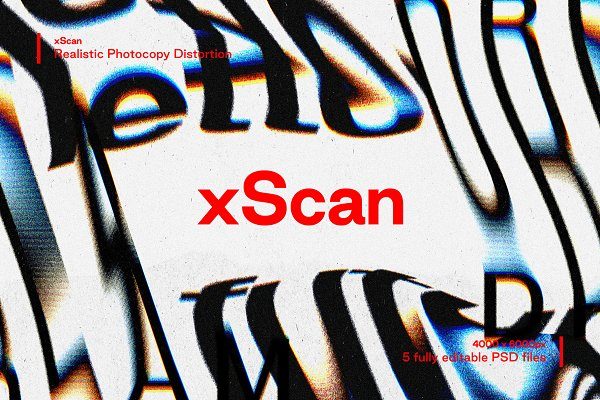 潮流扫描仪拖曳影印变形故障效果海报标题设计PS文字样式模板 xScan – Photocopy Distortion Effect