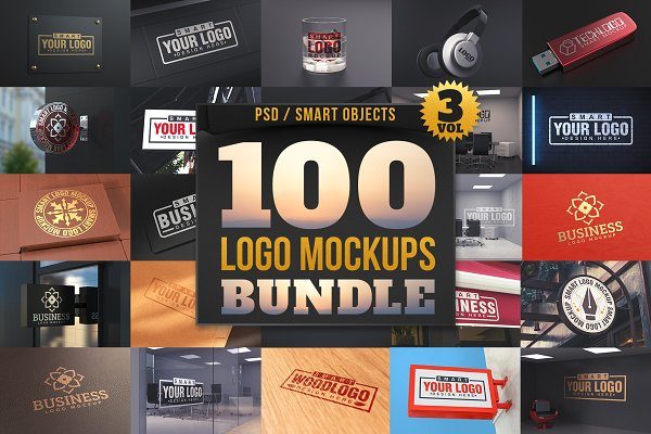 100个徽标标志LOGO设计展示样机模板合集 100 Logo Mockups Bundle Vol.3