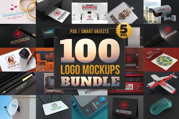 100款标志徽标设计展示PSD样机模板合集 100 Logo Mockups Bundle Vol.5