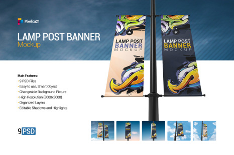 9款灯柱广告旗帜设计展示样机 Lamp Post Banner Mockup