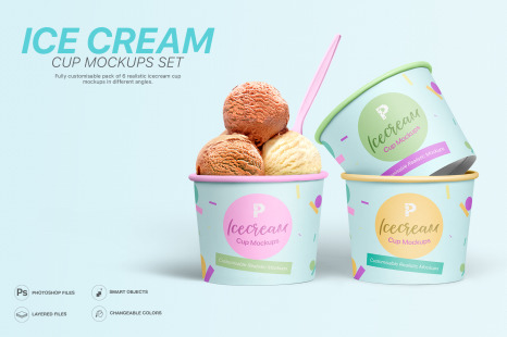 高质量冰淇淋杯外观设计展示样机 Ice Cream Cup Mockups Set