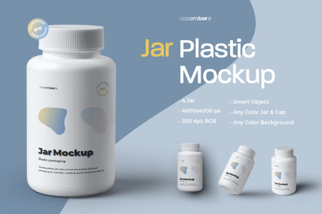 4款医疗化妆品塑料瓶标签设计展示样机模板 4 Mockups Plastic Jar