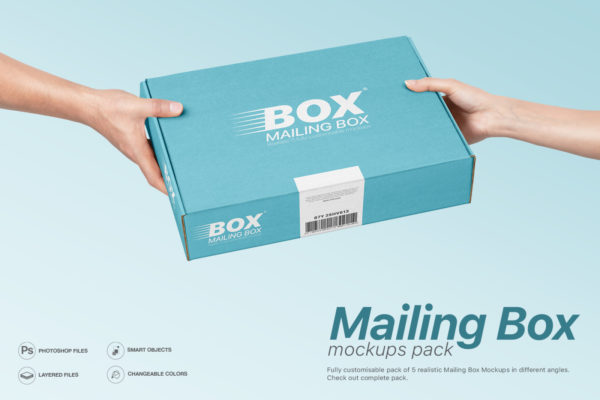 多角度快递包装纸盒外观设计展示样机 Mailing Box Mockups Set