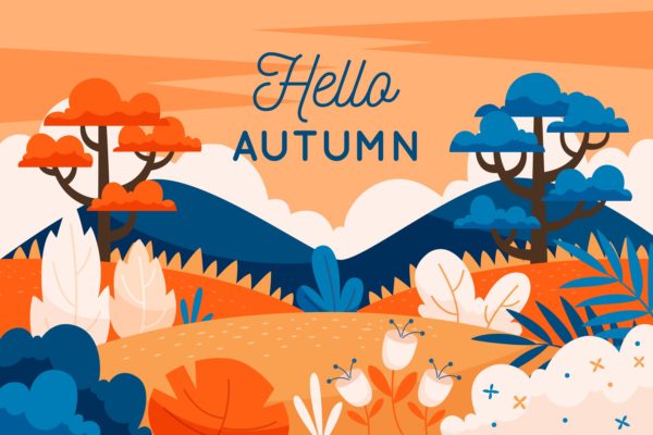 11款多彩秋季元素平面插图矢量素材 Autumn Background Flat Design Illustration Set