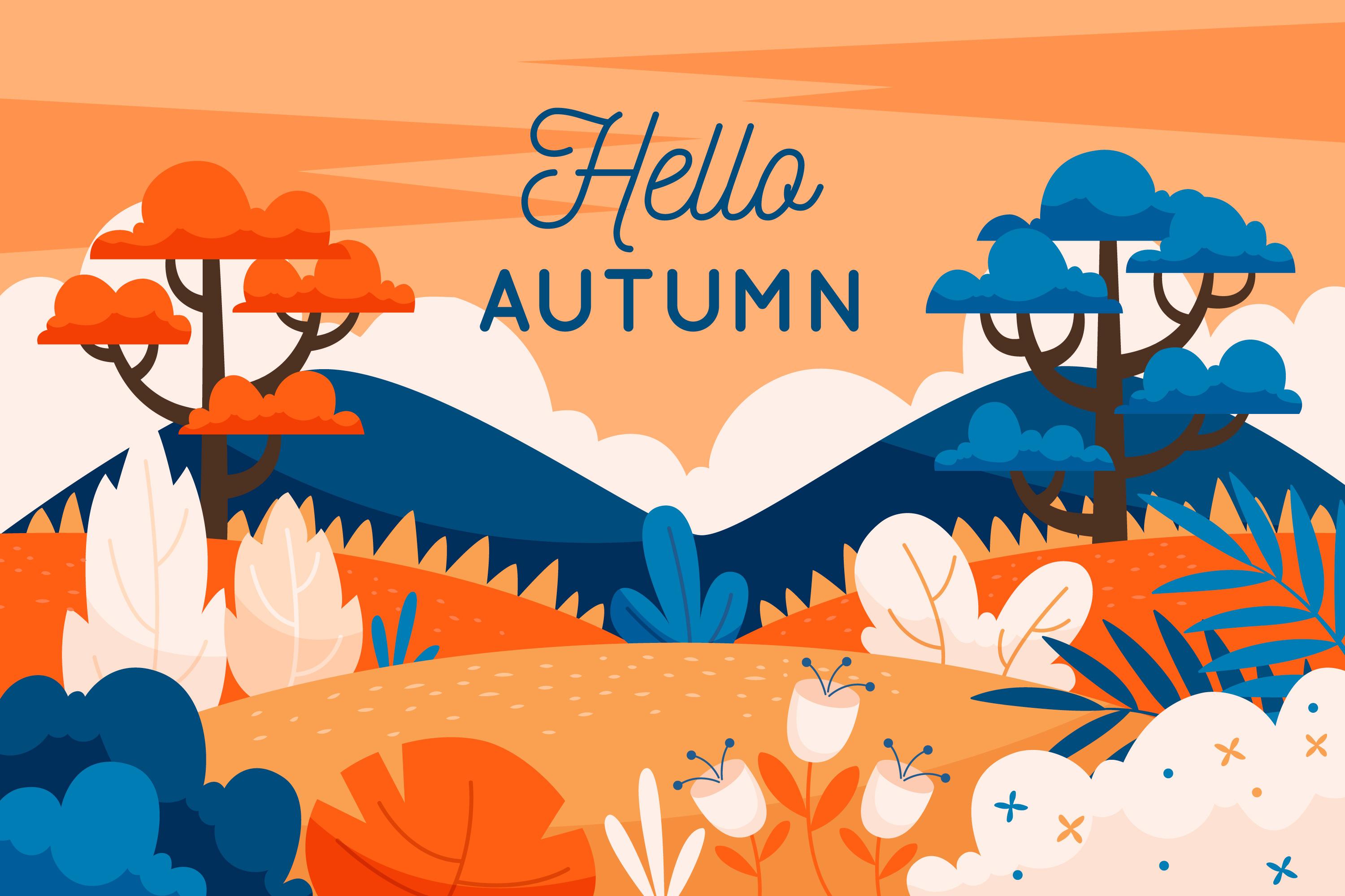 11款多彩秋季元素平面插图矢量素材 autumn background flat design
