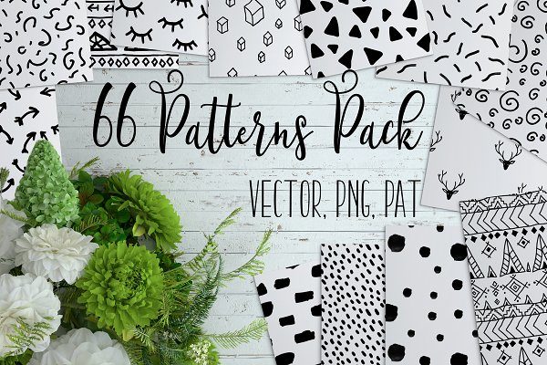 66种黑色无缝隙矢量图案素材 66 Cute Patterns Pack