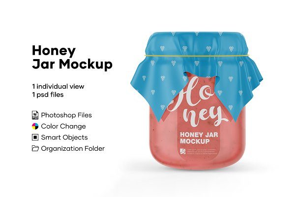 蜂蜜玻璃罐设计展示样机 Honey Jar Mockup