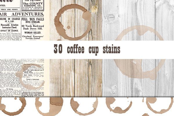 30款高清咖啡污渍透明PNG背景纹理素材 30 Coffee Cup Stains