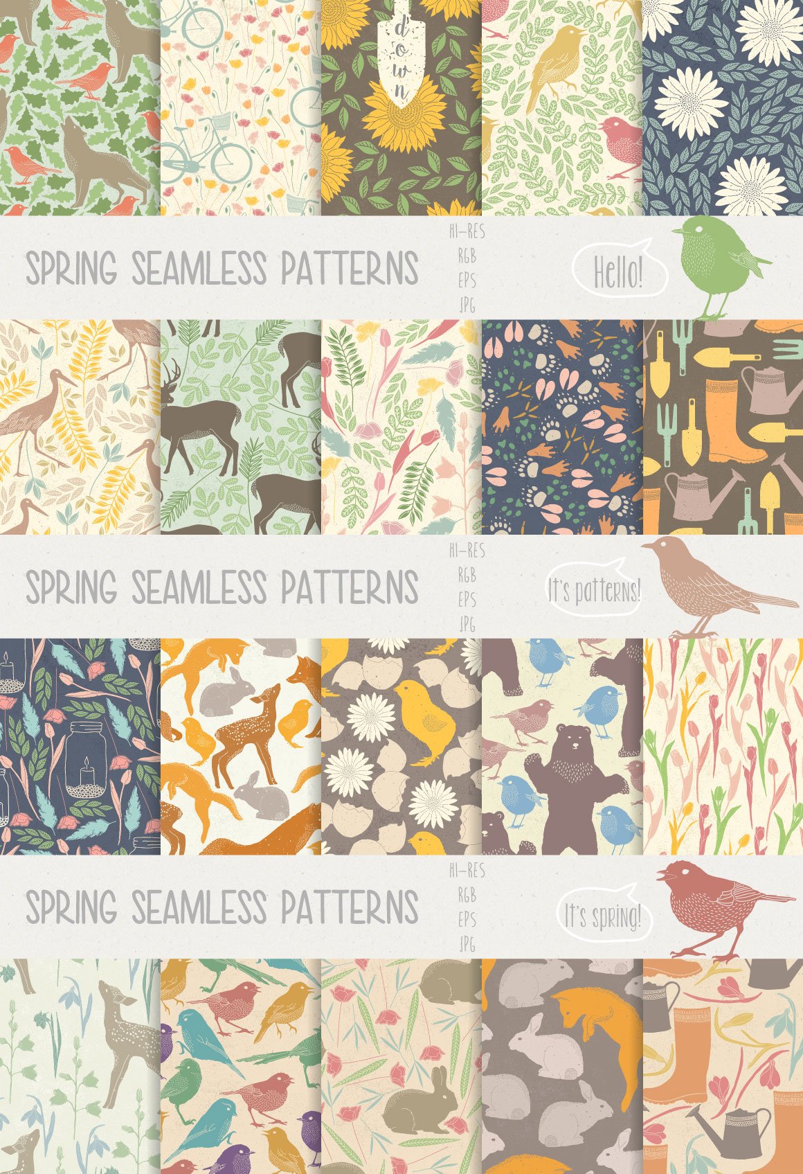 147款春天主题动物植物纹理矢量素材 Spring Collection插图4