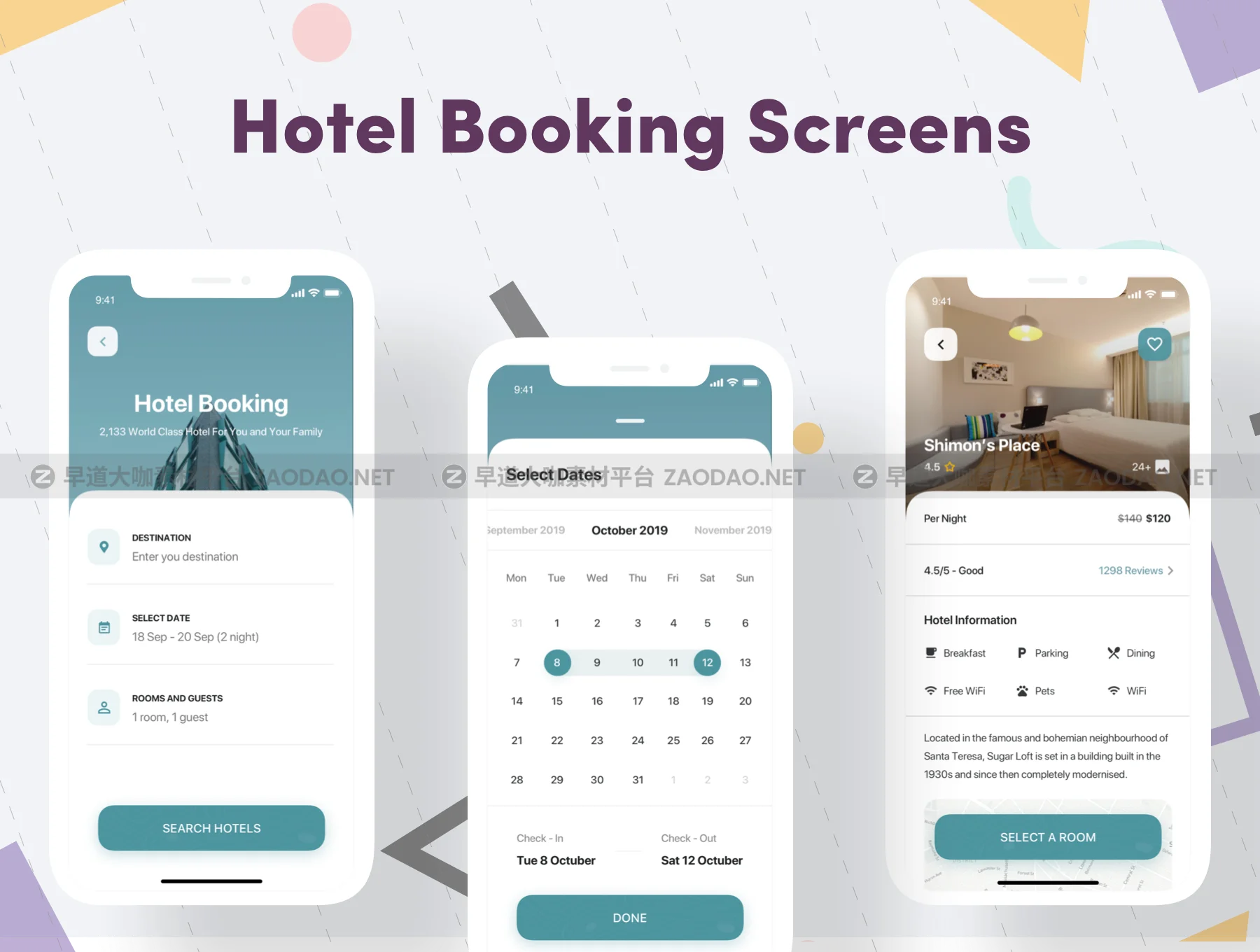 高清酒店预定APP应用程序设计UI套件 Trip Go Travel App UI Kit插图3