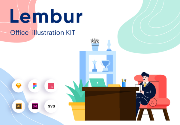 办公室场景主题矢量插图素材 Lembur – Office Illustration KIT