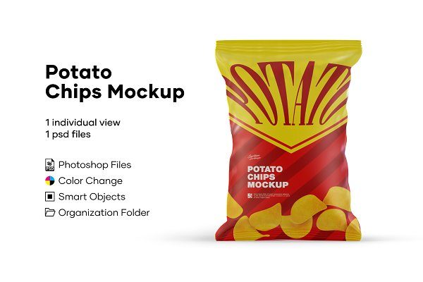 薯片塑料包装袋设计展示样机 Potato Chips Mockup