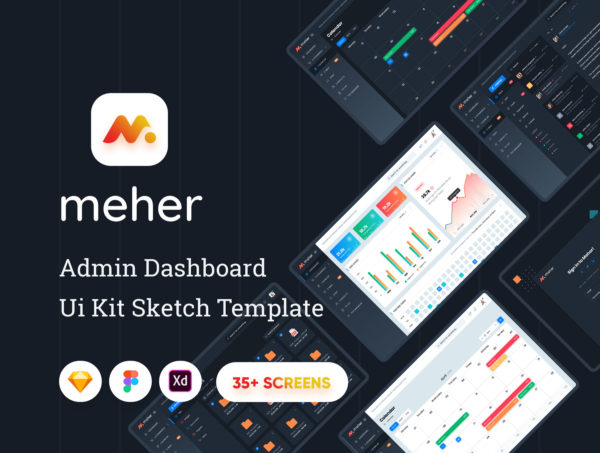网站后台管理仪表板UI界面设计Sketch模板 Meher – Admin Dashboard Ui Kit Sketch Template