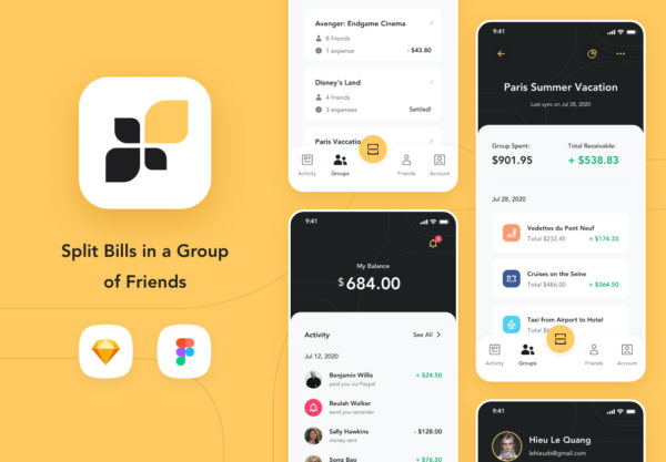 货币金融财务账单管理APP应用设计UI套件 Fairpay – Split Bill App UI Kit