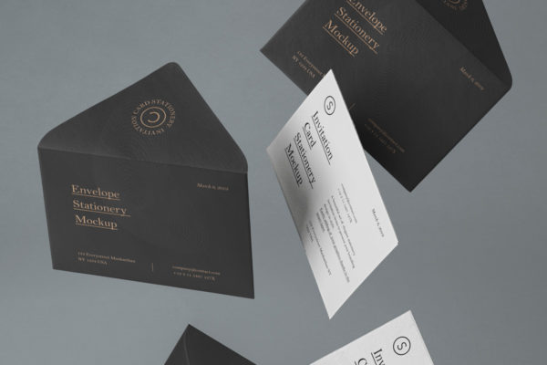 悬浮邀请卡信封设计展示样机模板 Gravity Psd Invitation Mockup