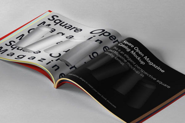 方形杂志画册内页版式设计展示样机模板 Open Square Psd Magazine Mockup