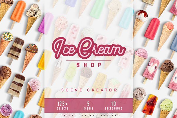 冰淇淋场景发生器平面广告设计PS素材 Ice Cream Scene Creator #01