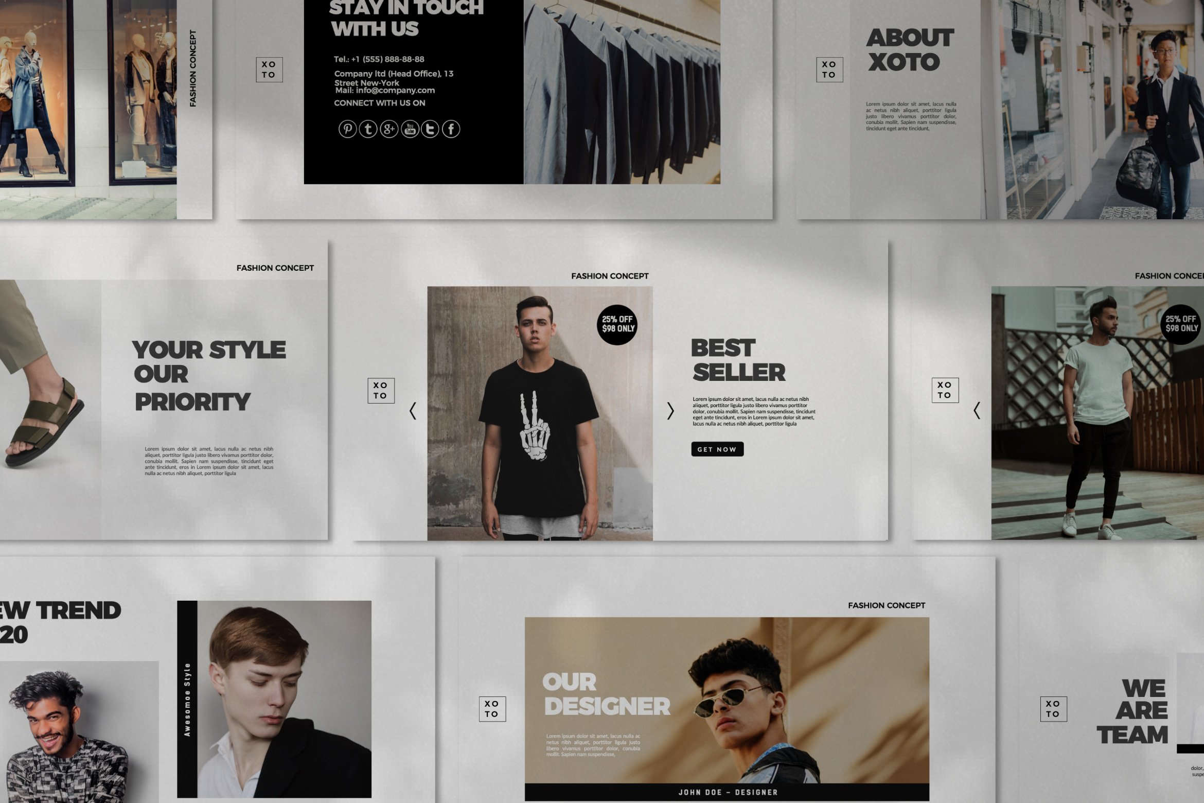 时尚简约服装设计作品集演示文稿模板 Xoto – Fashion Minimal Powerpoint插图