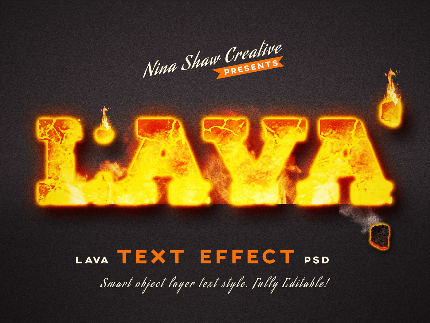 炫酷燃烧熔岩3D效果海报标题文字设计PS样式模板 Lava Text Effects插图