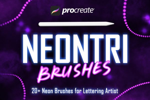 发光霓虹点状效果绘画画笔Procreate笔刷 Neontri Brushes For Procreate