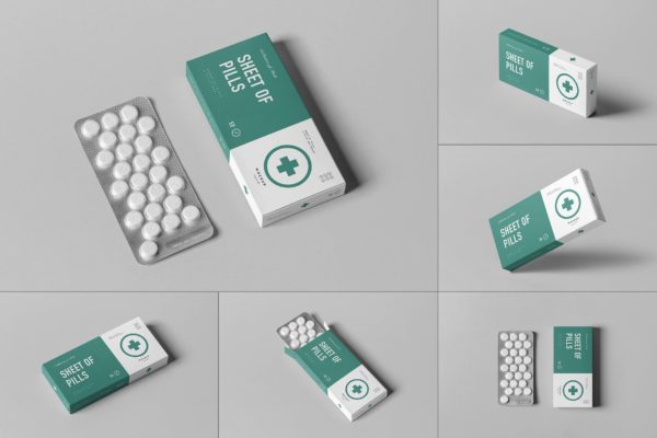 8款医疗药片包装盒设计展示样机模板 Pills Box Mockup