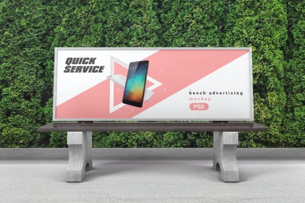 户外板凳广告牌设计展示样机 Bench Advertising Mockup