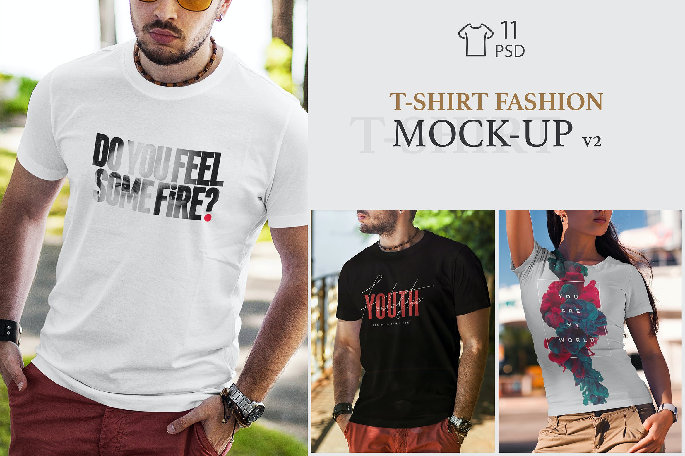 11款男士半袖T恤衫设计展示样机模板 T-Shirt Fashion Mockup v2插图