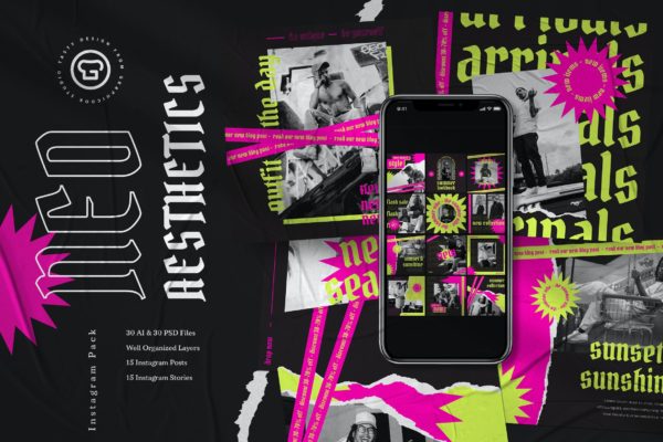 潮流街头服装品牌新媒体推广电商海报设计PSD模板 Neo Aesthetic Insta Pack