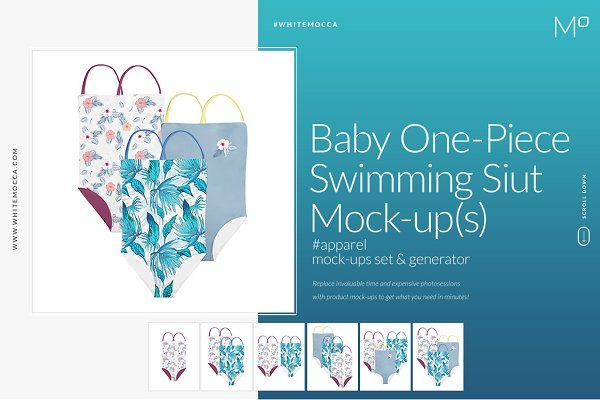 婴儿泳衣连体衣设计展示样机模板 Baby One-Piece Swimming Suit Mockup