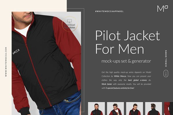 男士飞行员夹克外套设计展示样机 Pilot Jacket Mockups Set