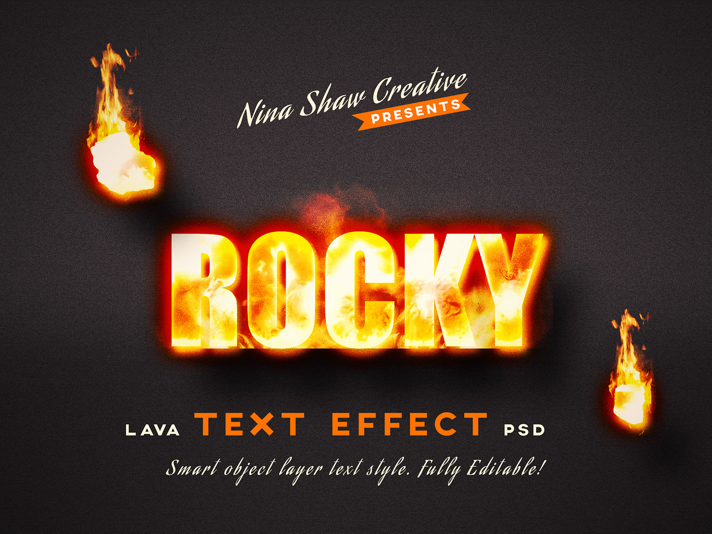 炫酷燃烧熔岩3D效果海报标题文字设计PS样式模板 Lava Text Effects插图1