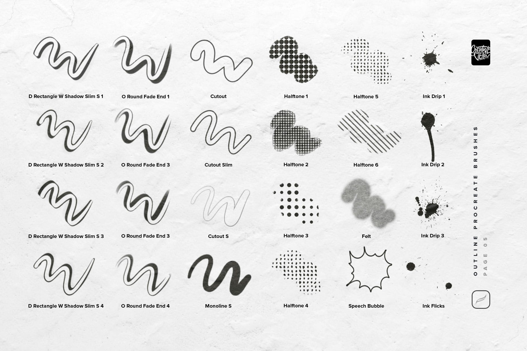 100多个水墨喷漆阴影轮廓procreate笔刷outlineprocreatebrushes