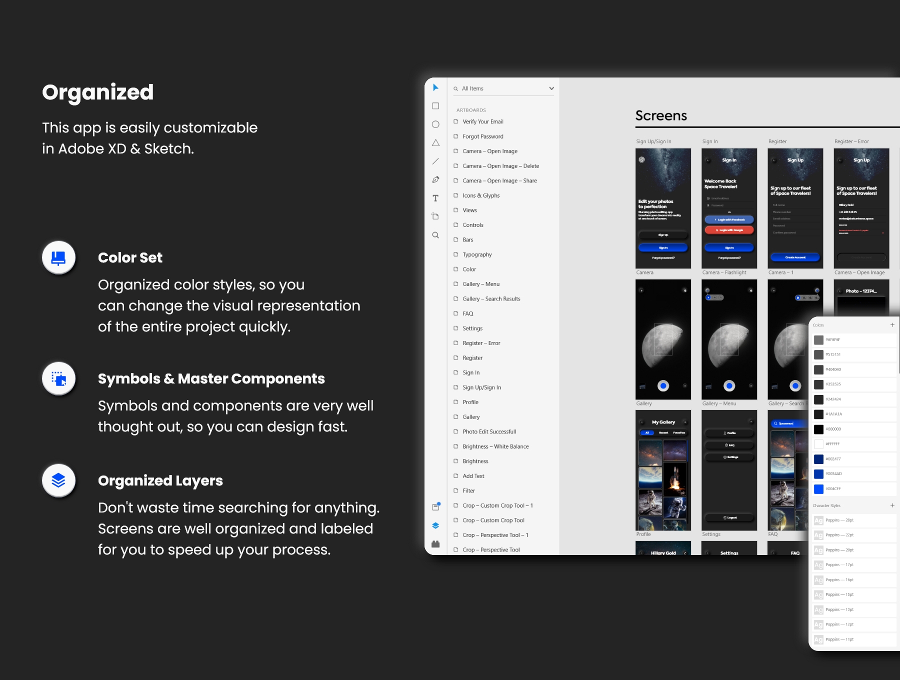 暗黑照片编辑管理社交应用程序APP UI套件 Dark Universe – Photo Editing App Neumorphic UI Kit (Dark Mode)插图(2) 暗黑照片编辑管理社交应用程序APP UI套件 Dark Universe – Photo Editing App Neumorphic UI Kit (Dark Mode)插图(2)