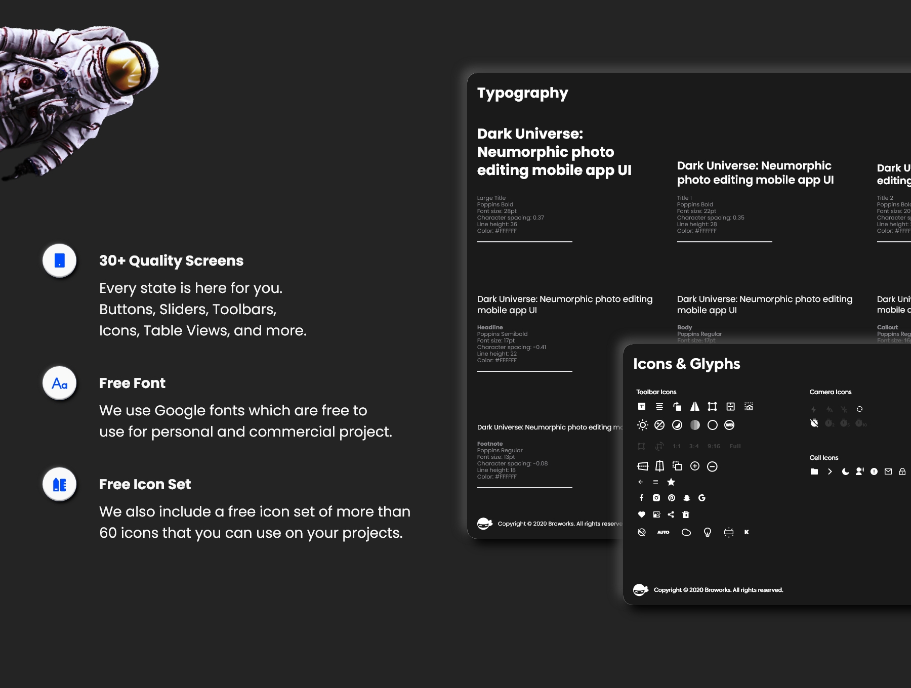 暗黑照片编辑管理社交应用程序APP UI套件 Dark Universe – Photo Editing App Neumorphic UI Kit (Dark Mode)插图(3) 暗黑照片编辑管理社交应用程序APP UI套件 Dark Universe – Photo Editing App Neumorphic UI Kit (Dark Mode)插图(3)